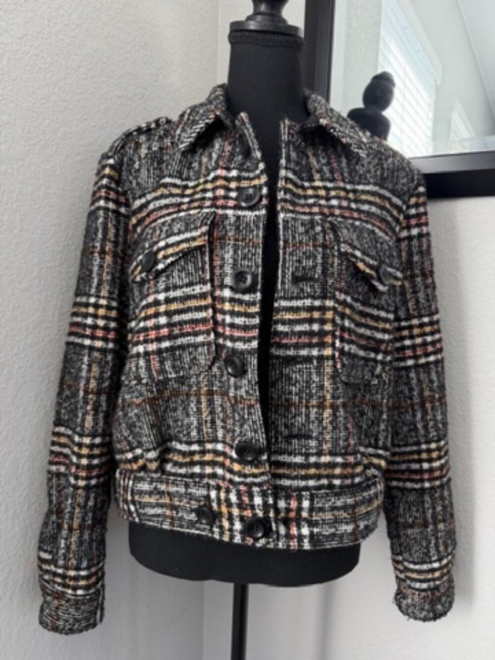 FREE PEOPLE Eisenhower Slouchy Plaid Tweed Jacket Small - Picture 5 of 14